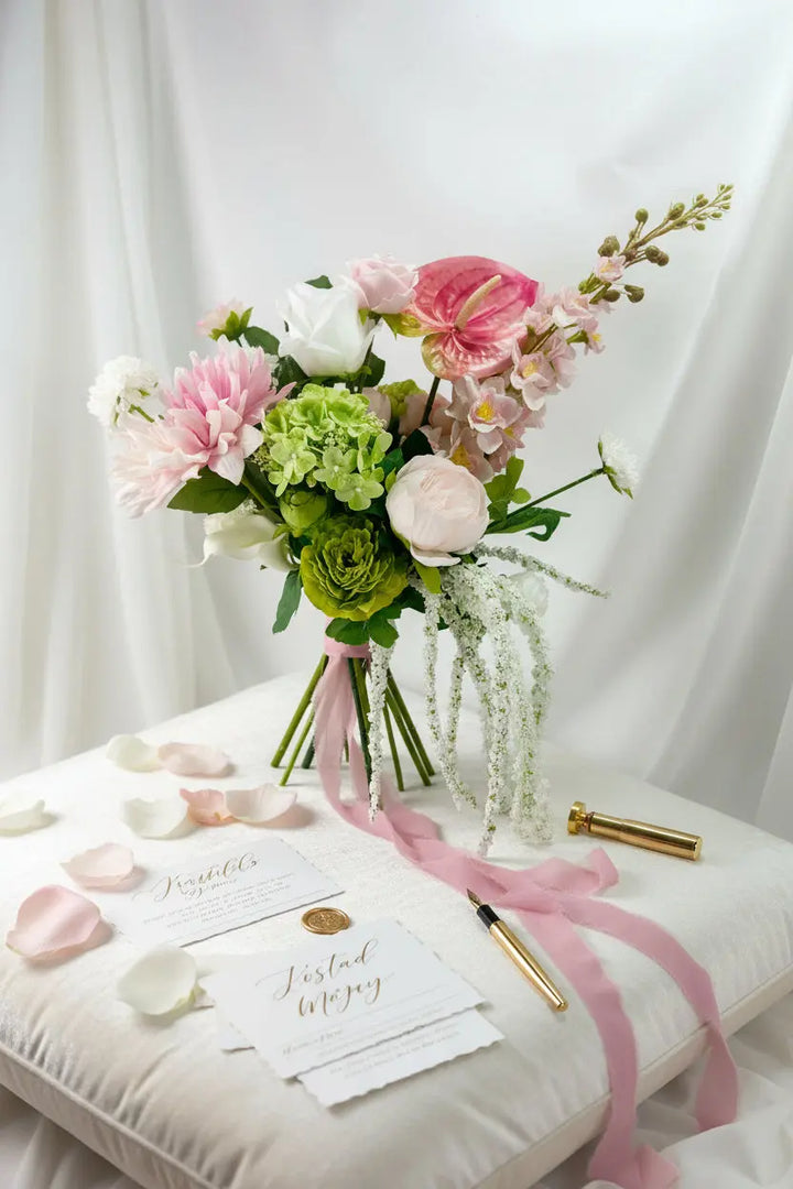 Blush Elegance Collection - Blush Pink And White Artificial Wedding Bouquet Claire De Fleurs