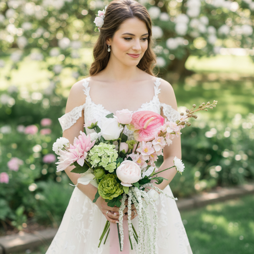 Blush Elegance Collection - Blush Pink And White Artificial Wedding Bouquet Claire De Fleurs