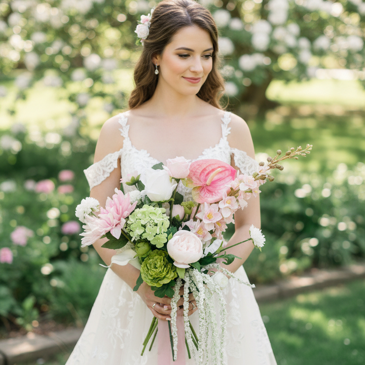 Blush Elegance Collection - Blush Pink And White Artificial Wedding Bouquet Claire De Fleurs