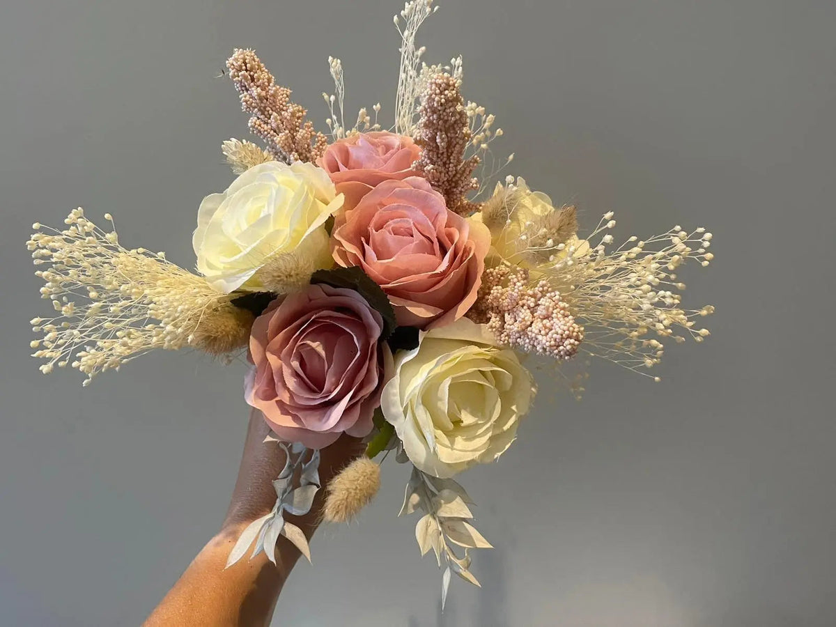 Blush Pink White Rose Bouquet - Artificial Flowers | Claire De Fleurs
