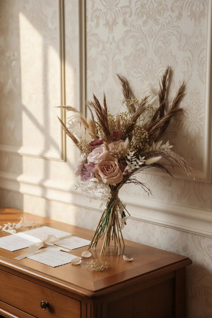 Boho Pampas Bouquet Blush Pink Claire De Fleurs
