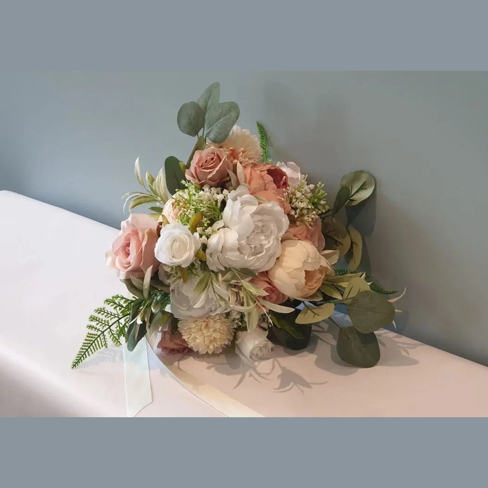 Bridal Package Peach, Nude And White Rose Bouquet Claire De Fleurs