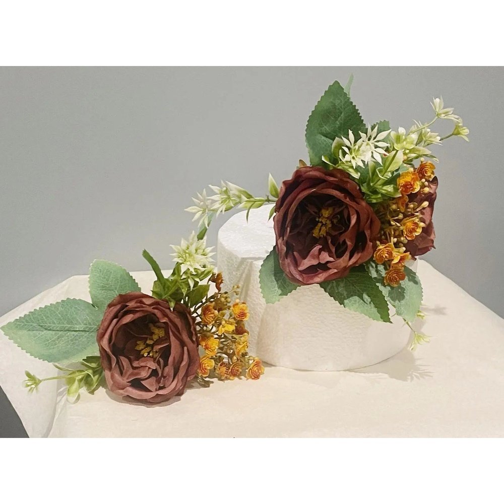 Brown Autumnal Peony Cake Topper - Artificial Flowers | Claire De Fleurs