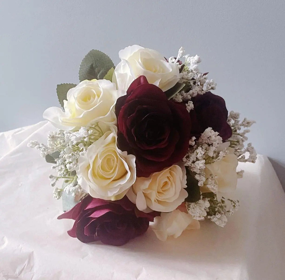 Burgundy And Cream Rose Wedding Bouquet Collection - Artificial Flowers | Claire De Fleurs