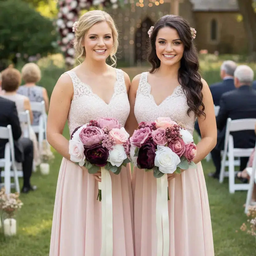 Burgundy, Dusky Pink and White Artificial Wedding Flower Collection Claire De Fleurs