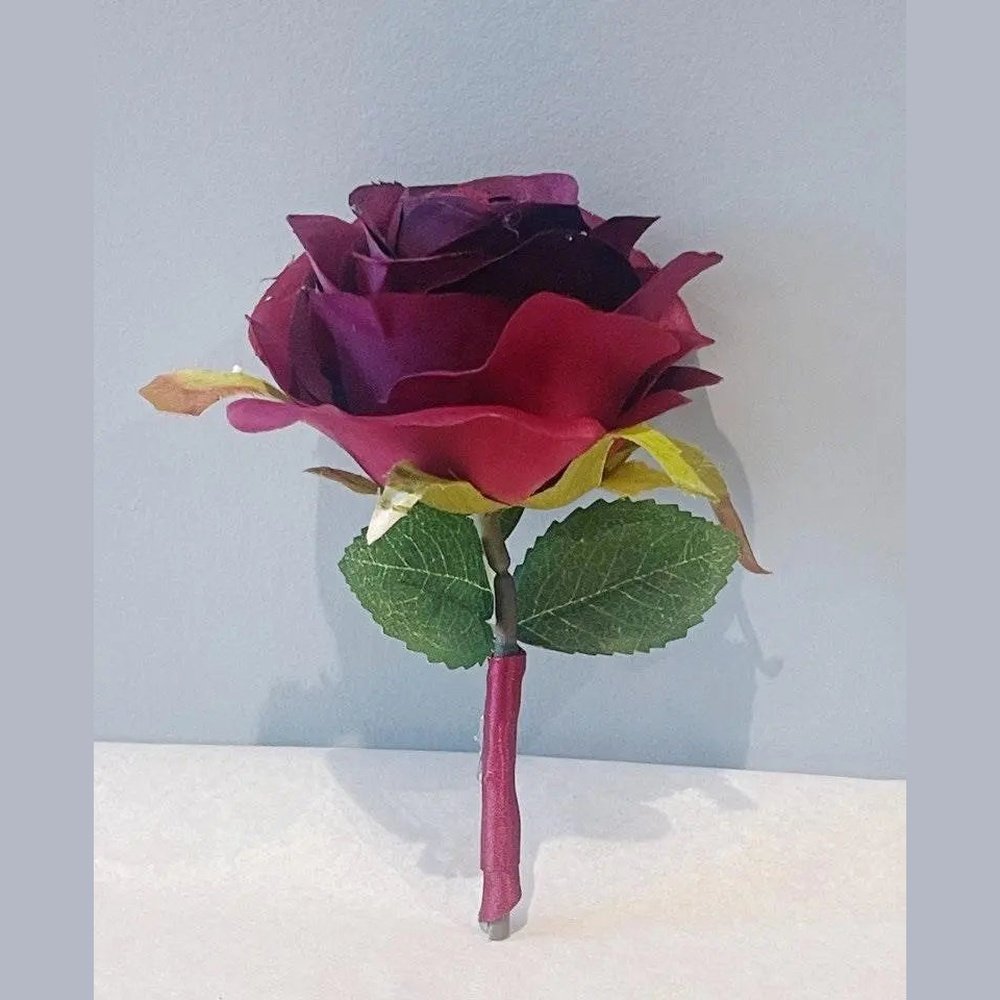 Burgundy Rose Buttonhole - Artificial Flowers | Claire De Fleurs