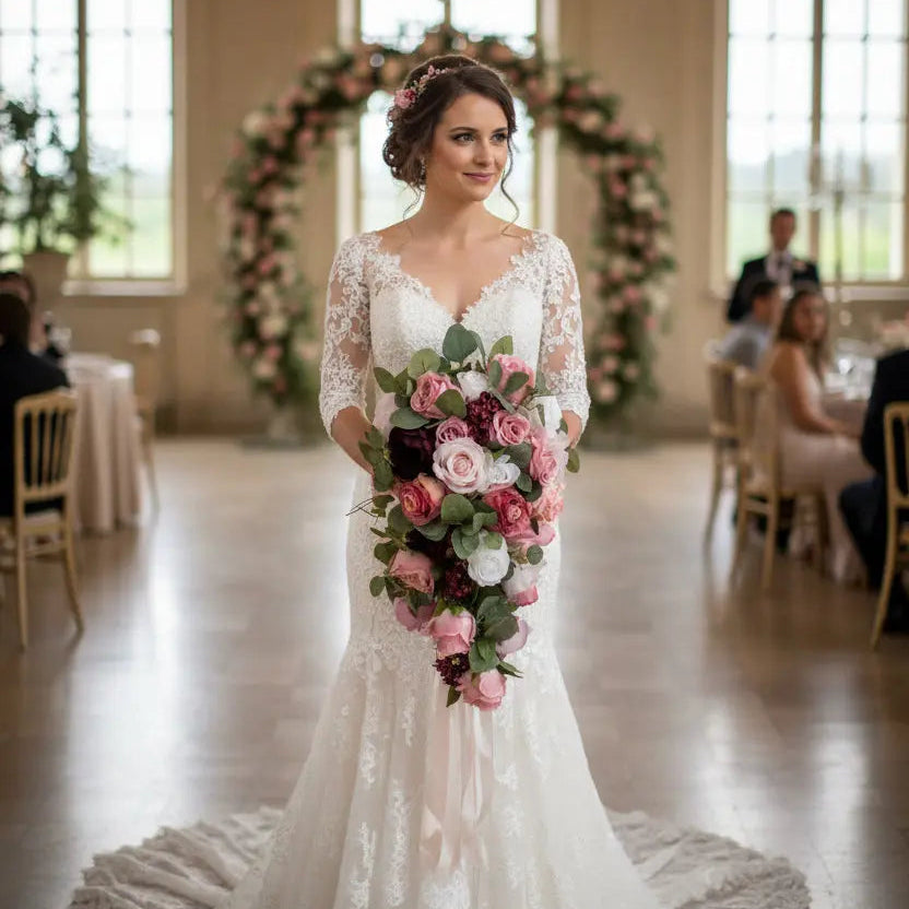 Burgundy, Dusky Pink and White Artificial Wedding Flower Collection Claire De Fleurs