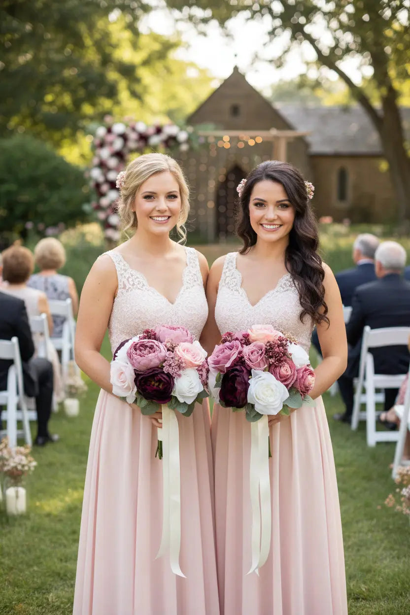 Burgundy, Dusky Pink and White Artificial Wedding Flower Collection Claire De Fleurs
