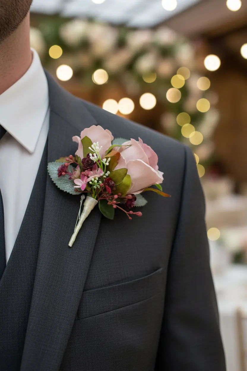 Burgundy, Dusky Pink and White Artificial Wedding Flower Collection Claire De Fleurs