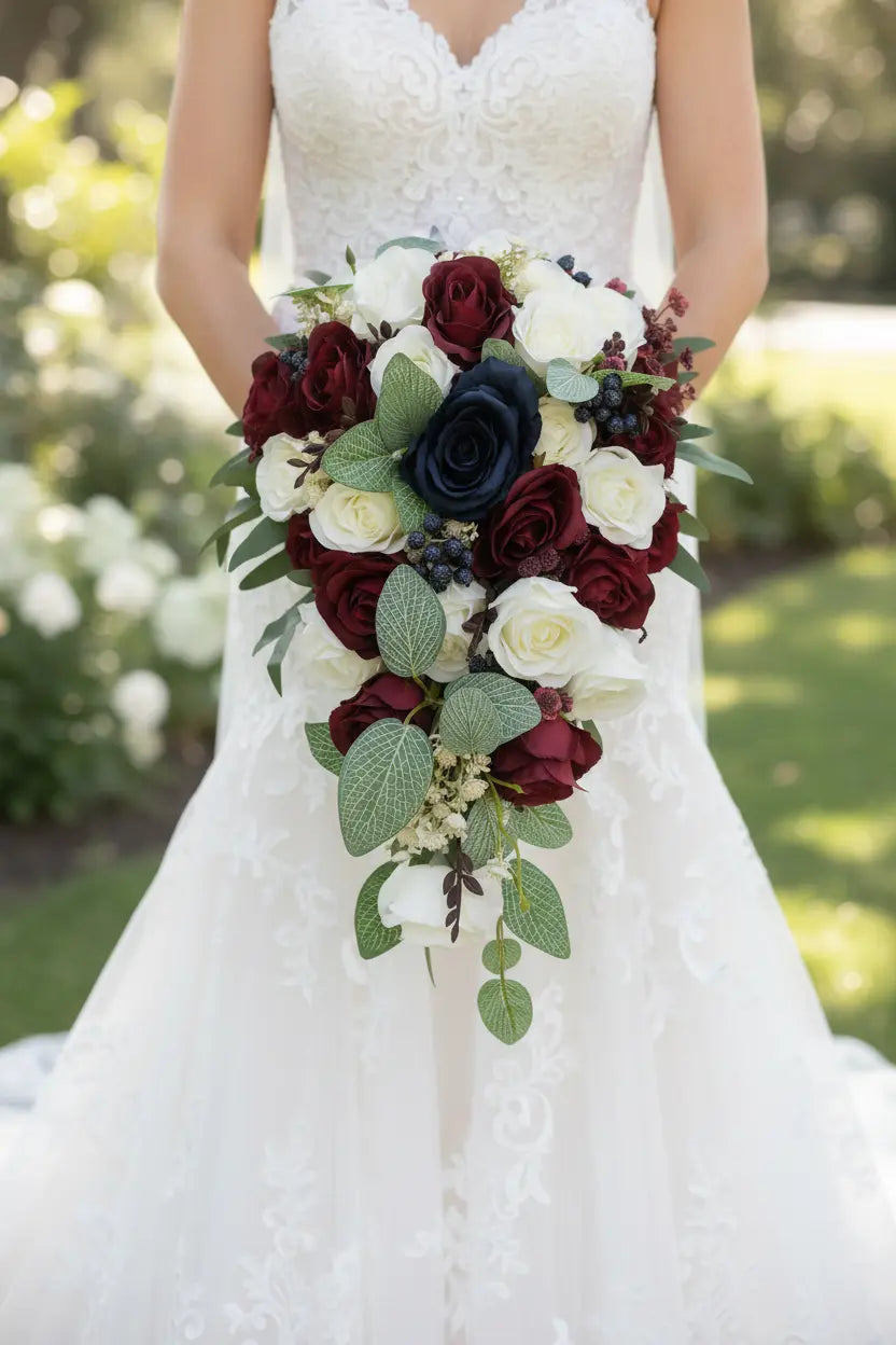 Burgundy, Navy  and Ivory Rose Wedding Collection Claire De Fleurs