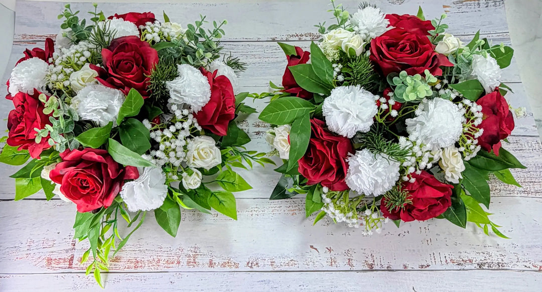 Christmas Memorial Tribute – 30cm Red &amp; White Artificial Flower Arrangement Claire De Fleurs