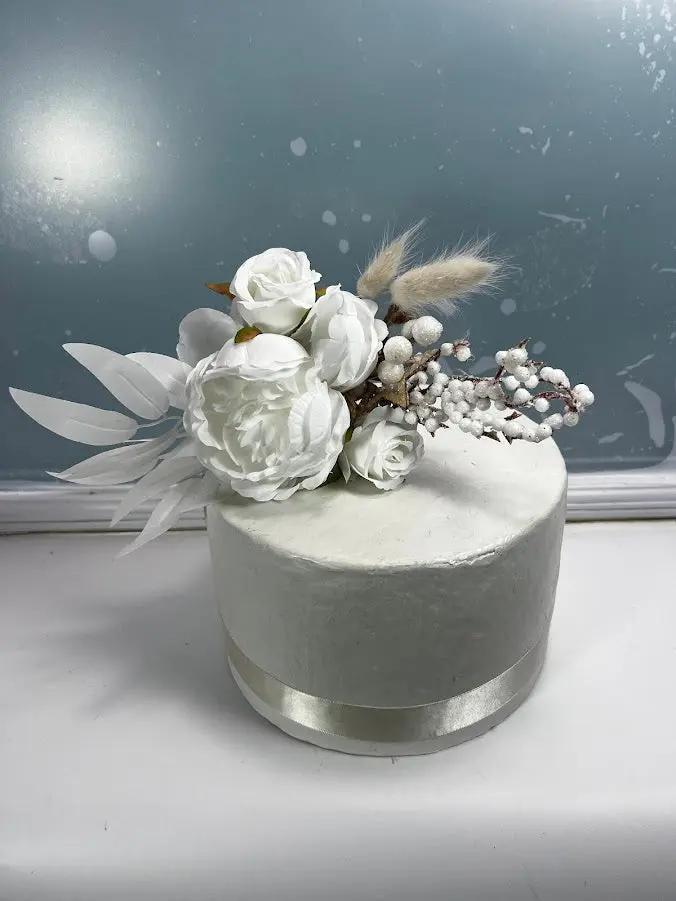 Christmas White Peony Cake Topper - Artificial Silk Flowers Claire De Fleurs