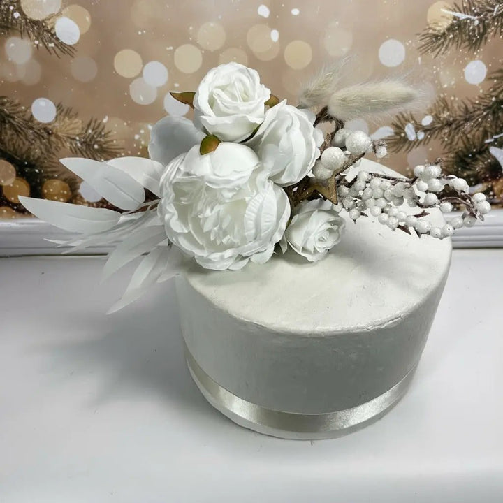 Christmas White Peony Cake Topper - Artificial Silk Flowers Claire De Fleurs