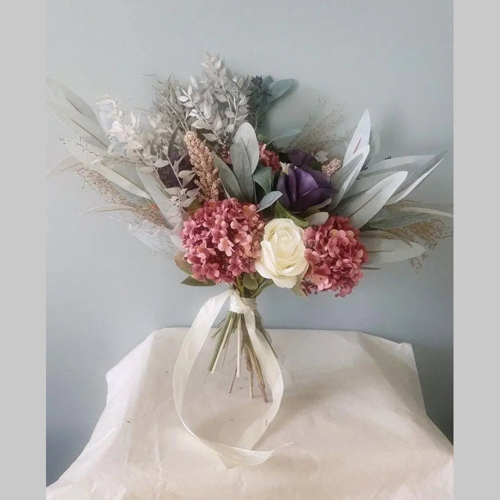Cream And Purple Rose Wedding Bouquet Collection - Artificial Flowers | Claire De Fleurs