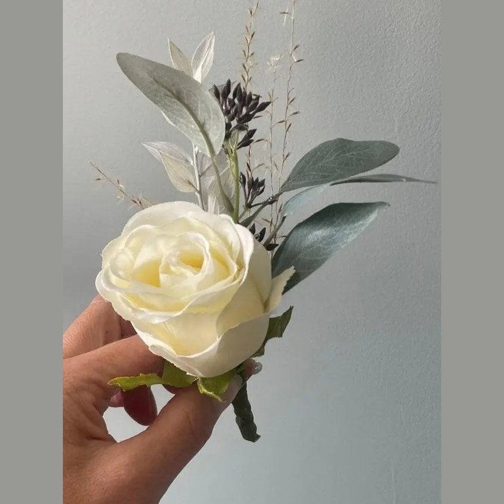 Cream Rose Buttonhole - Artificial Flowers | Claire De Fleurs