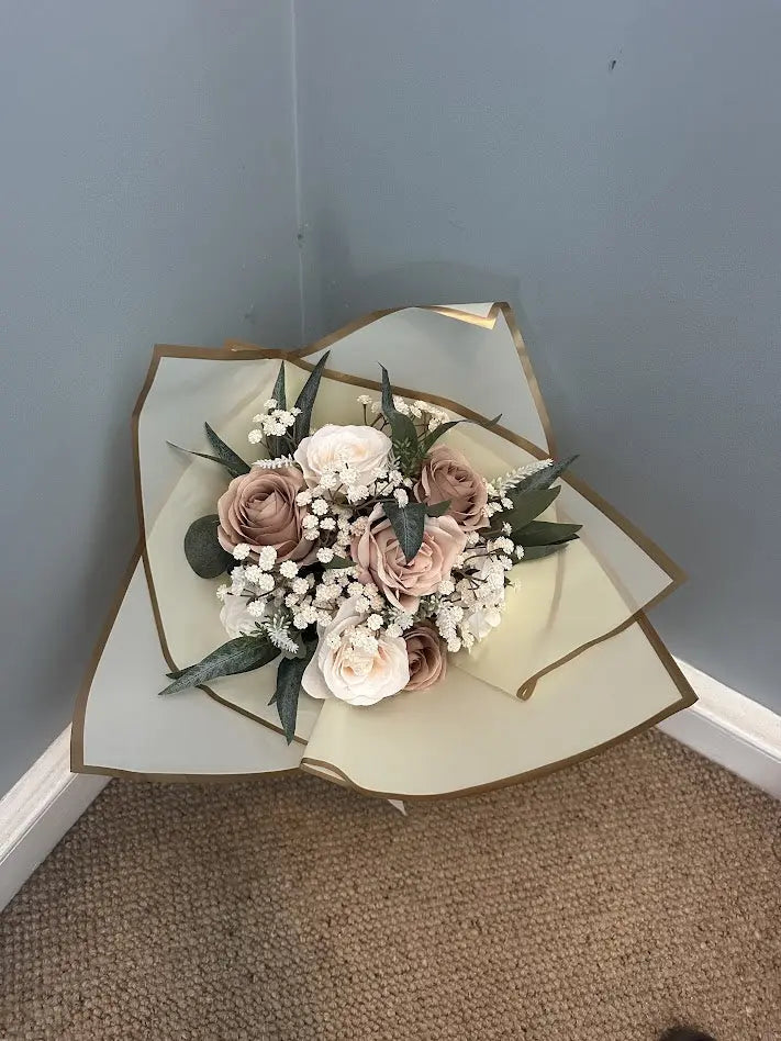 Cream, White, Nude &amp; Brown Artificial Flower Gift Bouquet Claire De Fleurs