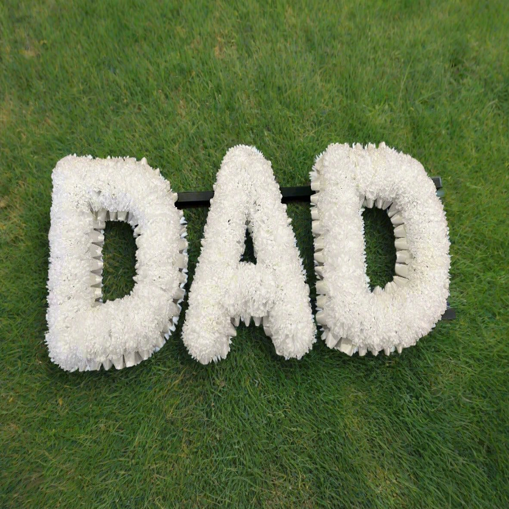 Dad Artificial White Silk Flower Letter Tribute Grave Flowers Claire De Fleurs