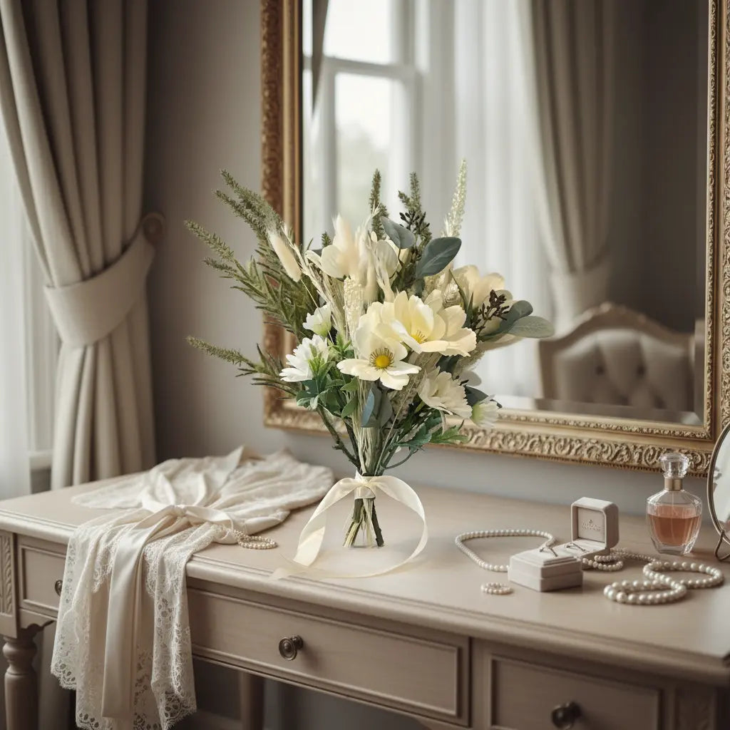 Daisy And Eucalyptus Dried And Artificial Rustic Bouquet Claire De Fleurs