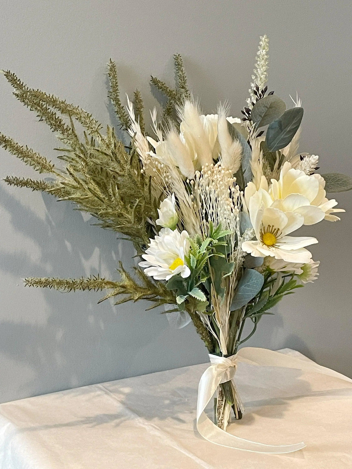 Daisy And Eucalyptus Rustic Bouquet - Artificial Flowers | Claire De Fleurs