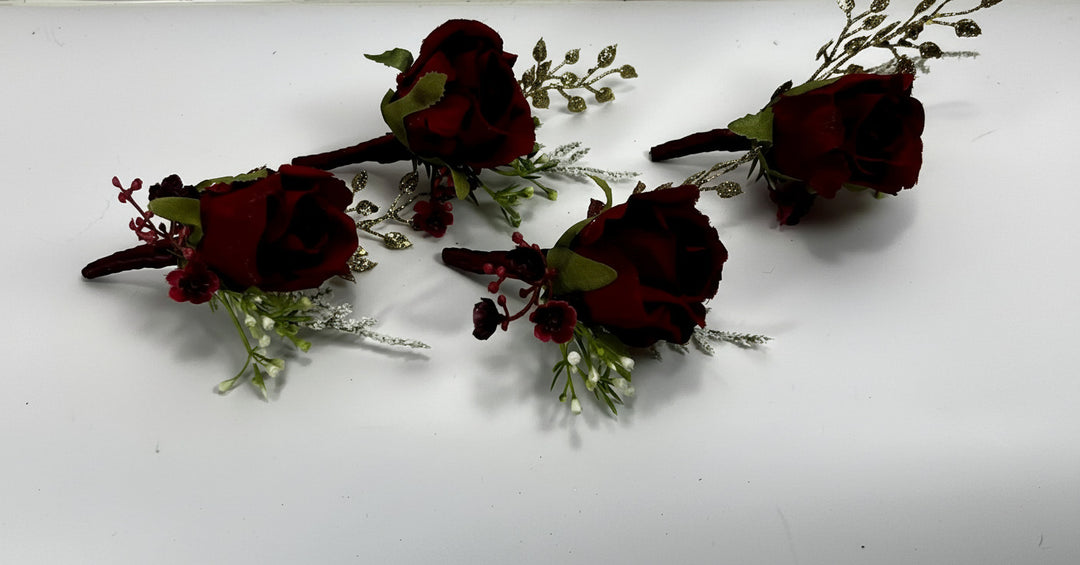Dark Red And Gold Christmas Rose Artificial Wedding Bouquet Claire De Fleurs
