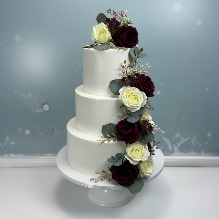 Dark Red And Gold Christmas Rose Artificial Wedding Bouquet Claire De Fleurs