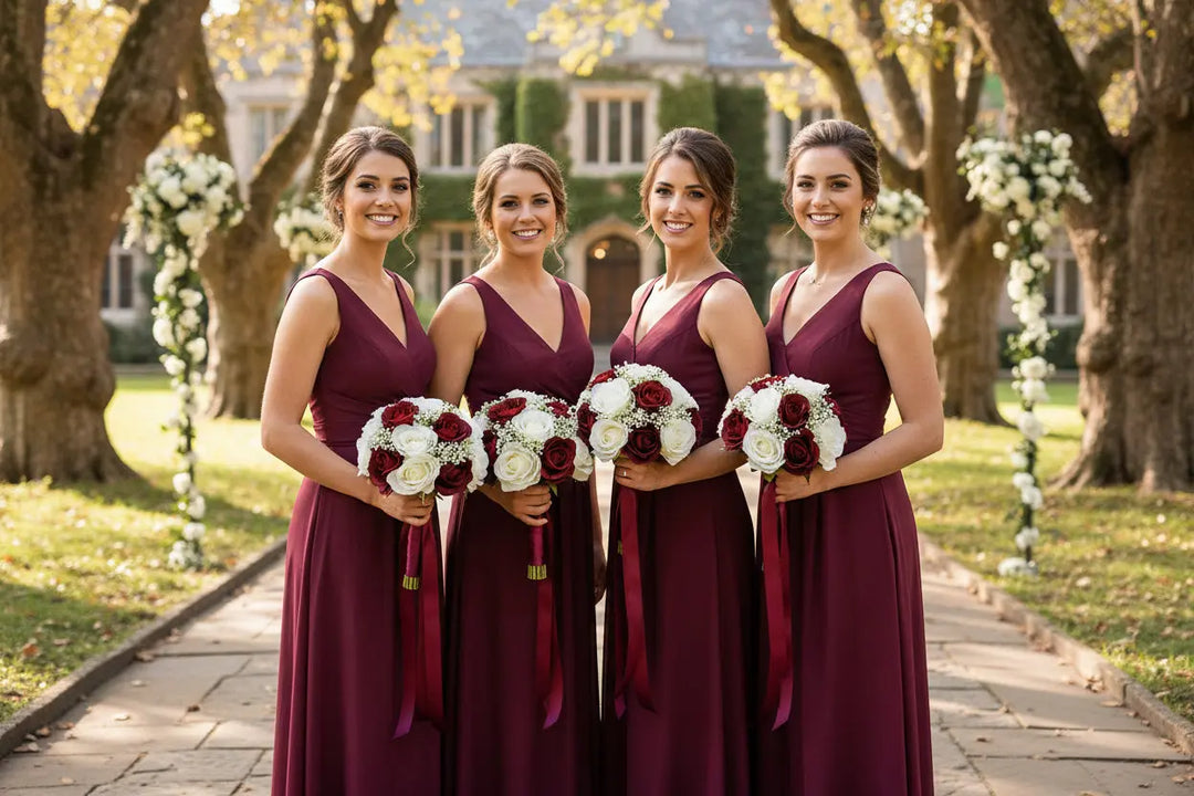 Dark Red And Ivory Artificial Wedding Bouquet Claire De Fleurs