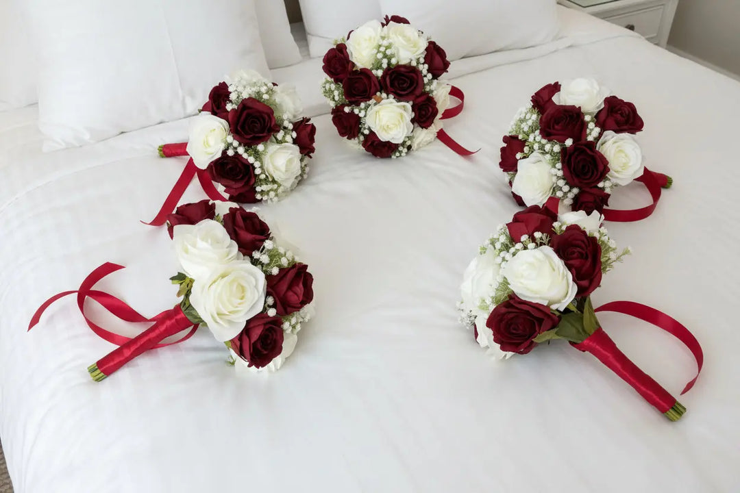 Dark Red And Ivory Artificial Wedding Bouquet Claire De Fleurs