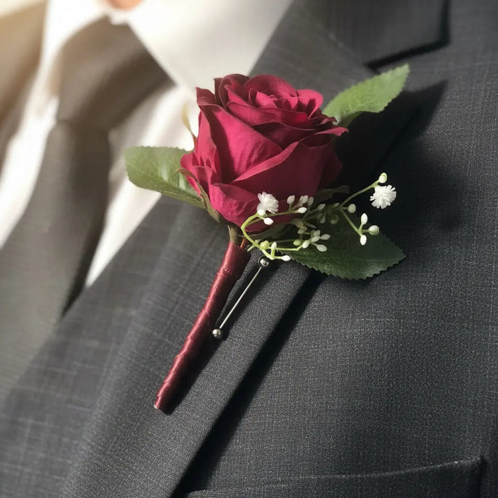Dark Red And Ivory Artificial Wedding Bouquet Claire De Fleurs