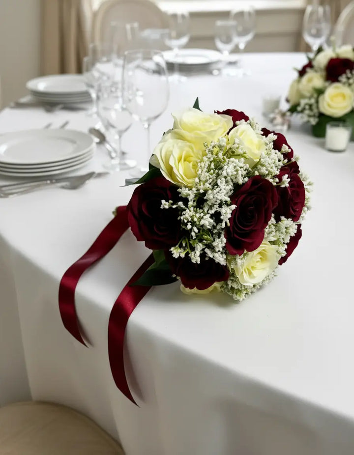 Dark Red And Ivory Artificial Wedding Bouquet Claire De Fleurs