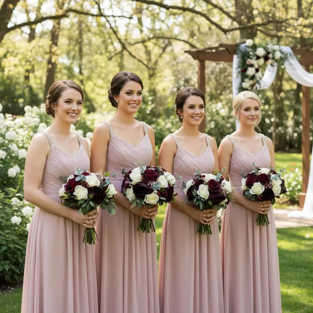 Dark Red Rose & Peony Bridal Bouquet – Artificial Silk Wedding Flowers | Handmade Red & Ivory Roses by Claire De Fleurs UK Claire De Fleurs