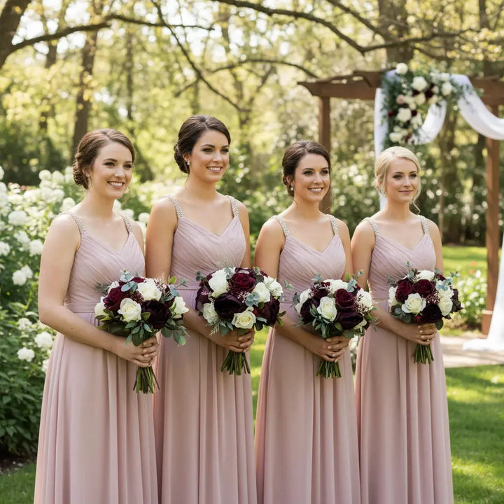 Dark Red Rose & Peony Bridal Bouquet – Artificial Silk Wedding Flowers | Handmade Red & Ivory Roses by Claire De Fleurs UK Claire De Fleurs
