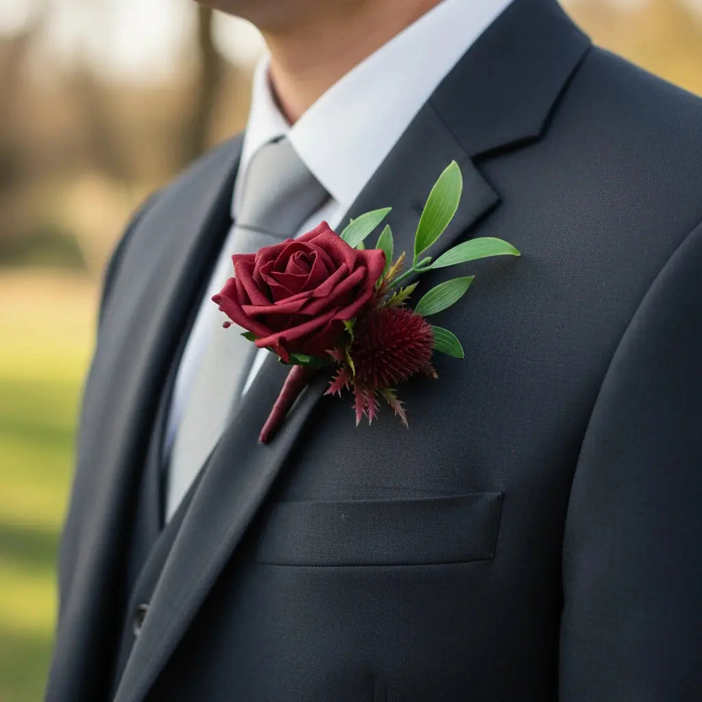 Dark Red Rose & Peony Bridal Bouquet – Artificial Silk Wedding Flowers | Handmade Red & Ivory Roses by Claire De Fleurs UK Claire De Fleurs