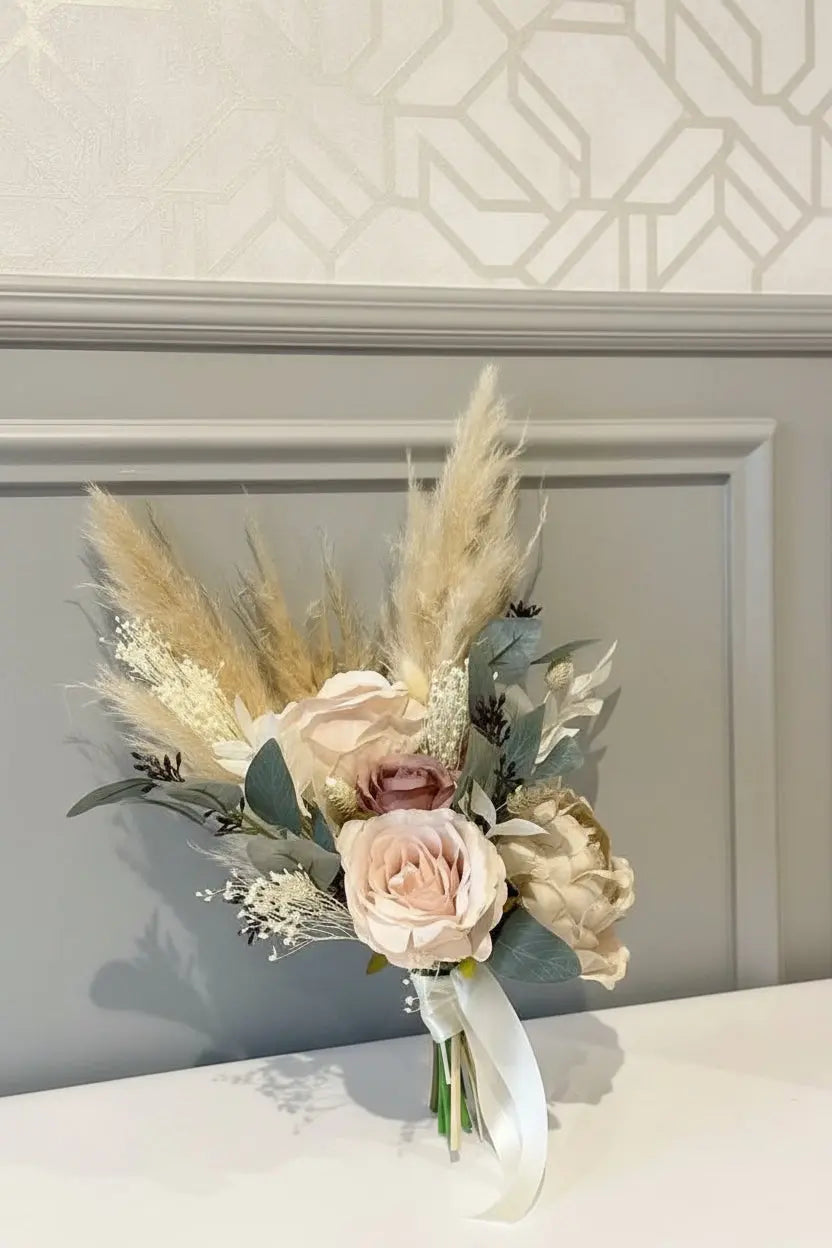 Dusky Pink And Nude Boho Wedding Bouquet Claire De Fleurs