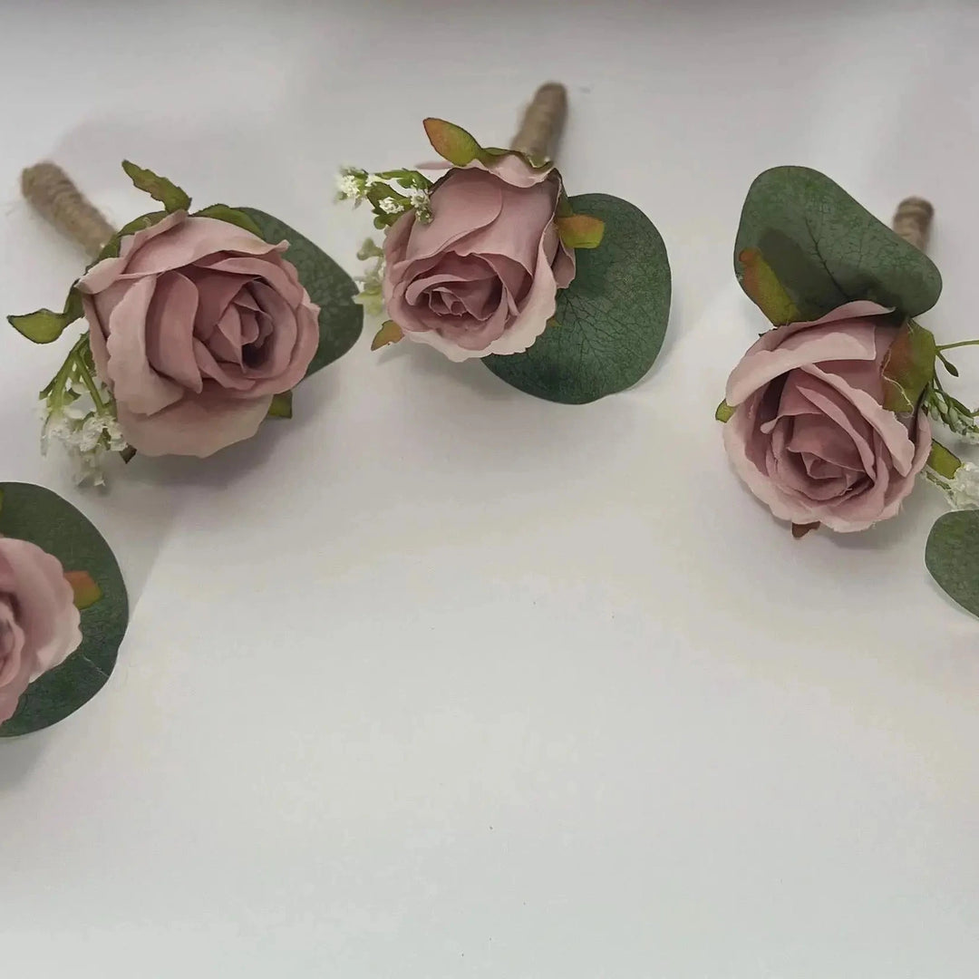 Dusky Pink Rose Buttonhole | Silk Wedding Buttonhole Groom & Guest Corsage Claire De Fleurs