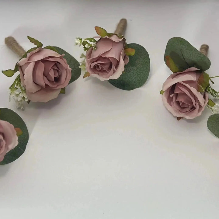 Dusky Pink Rose Buttonhole | Silk Wedding Buttonhole Groom & Guest Corsage Claire De Fleurs