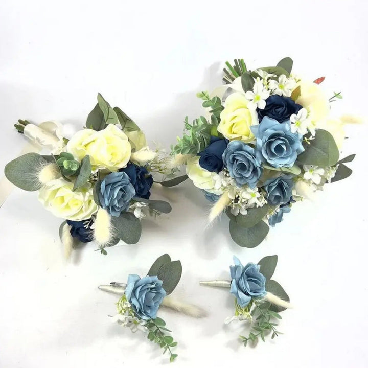Dusty Blue & Ivory Wedding Flowers - Faux Silk Flowers Wedding Flowers | Claire De Fleurs Claire De Fleurs