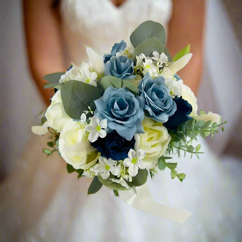 Dusty Blue & Ivory Wedding Flowers - Faux Silk Flowers Wedding Flowers | Claire De Fleurs Claire De Fleurs