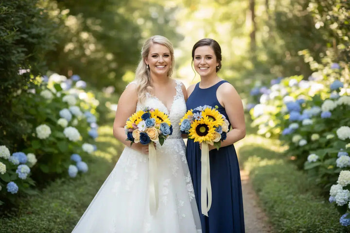Dusty Blue Rose Sunflower Artificial Bridal Bouquet Claire De Fleurs