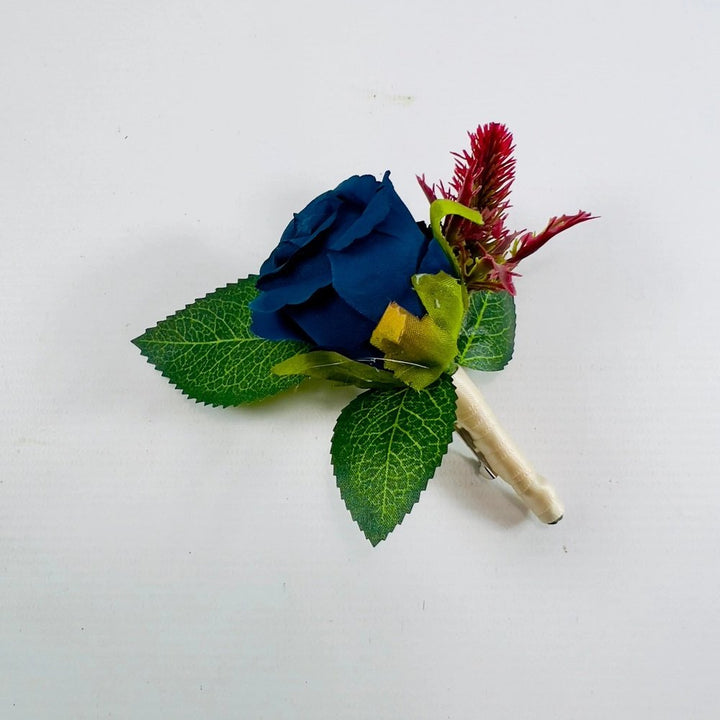 Dusty Blue, Sunflower And Yellow Rose Bouquet Package Claire De Fleurs