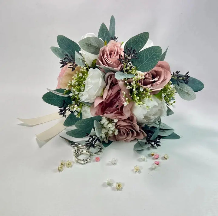 Dusty Pink And White Artificial Wedding Bouquet Claire De Fleurs