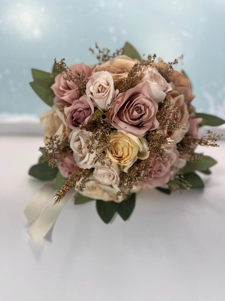 Gold, Nude And Burnt Orange Artificial Bouquet Package Claire De Fleurs