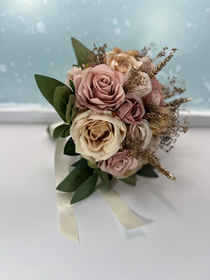 Gold, Nude And Burnt Orange Artificial Bouquet Package Claire De Fleurs