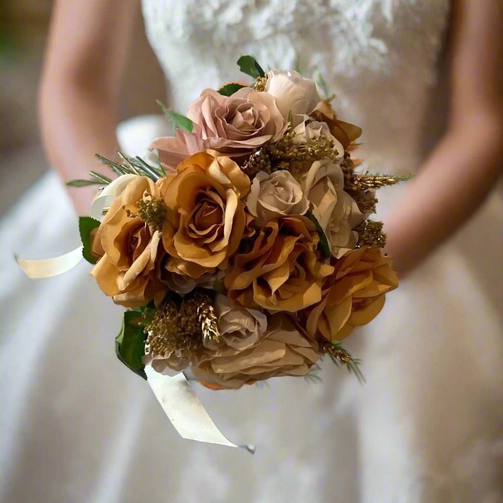Gold, Nude and Burnt Orange Bouquet Package Claire De Fleurs