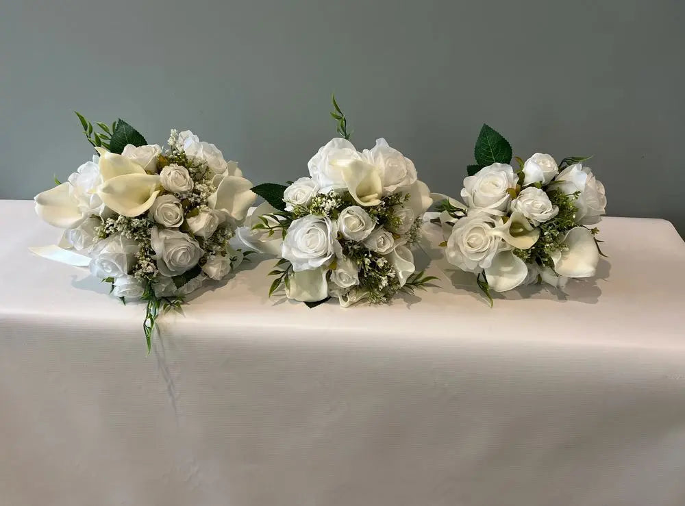 Ivory And White Rose Artificial Bridal  Bouquet Claire De Fleurs