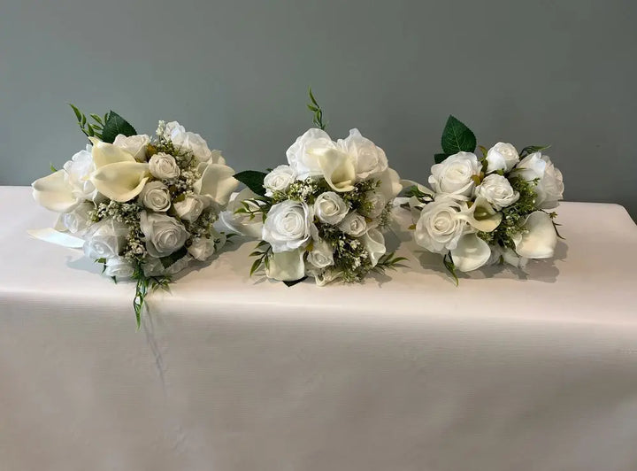 Ivory And White Rose Artificial Bridal  Bouquet Claire De Fleurs