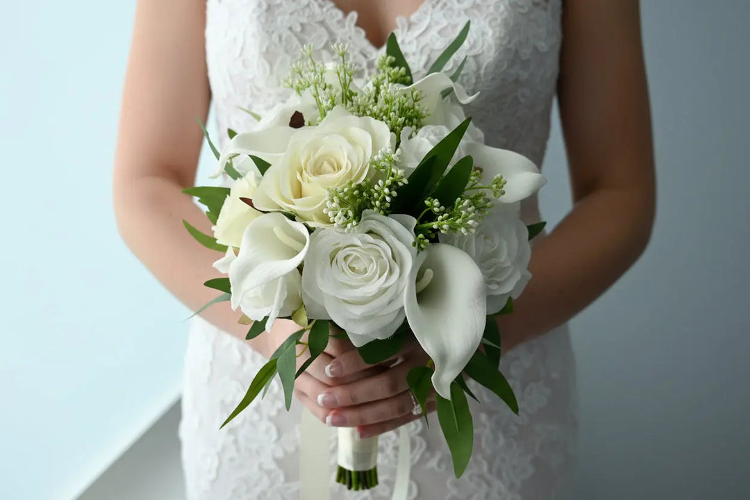 Ivory And White Rose Artificial Bridal Bouquet Claire De Fleurs