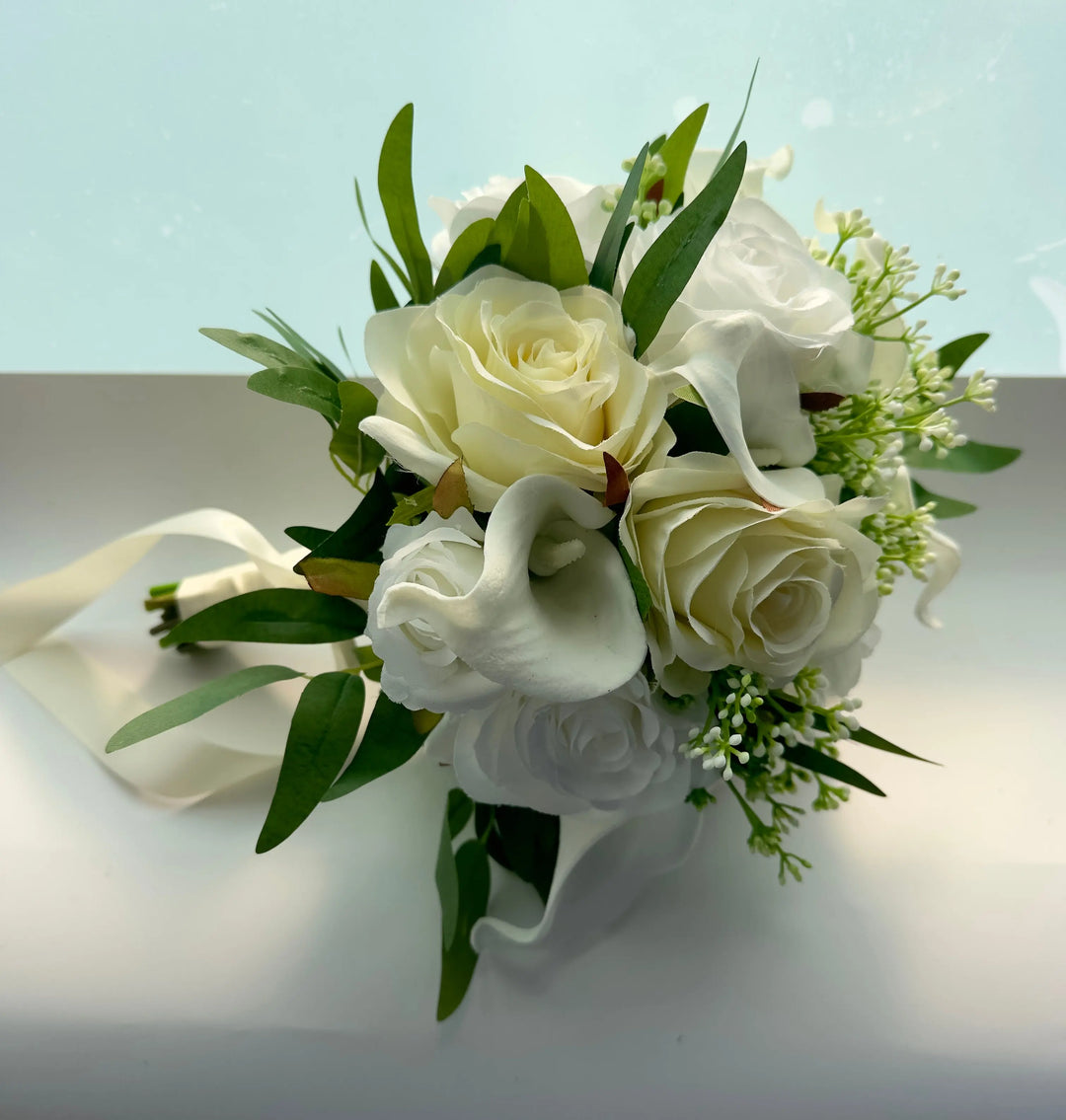 Ivory And White Rose Artificial Bridal Bouquet Claire De Fleurs