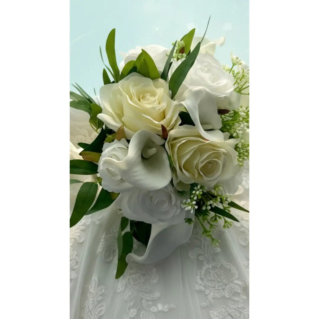 Ivory And White Rose Artificial Bridal Bouquet Claire De Fleurs