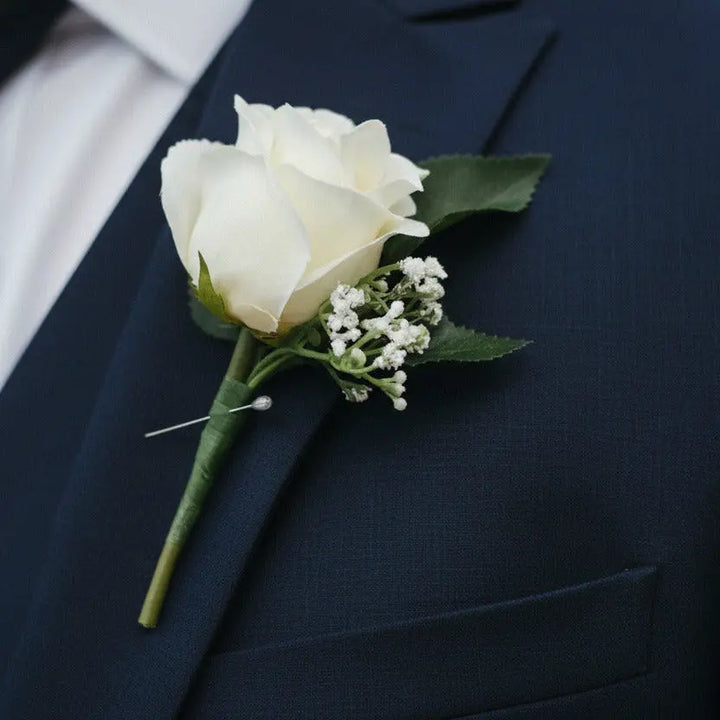 White Rose Buttonhole - Artificial Flowers | Claire De Fleurs