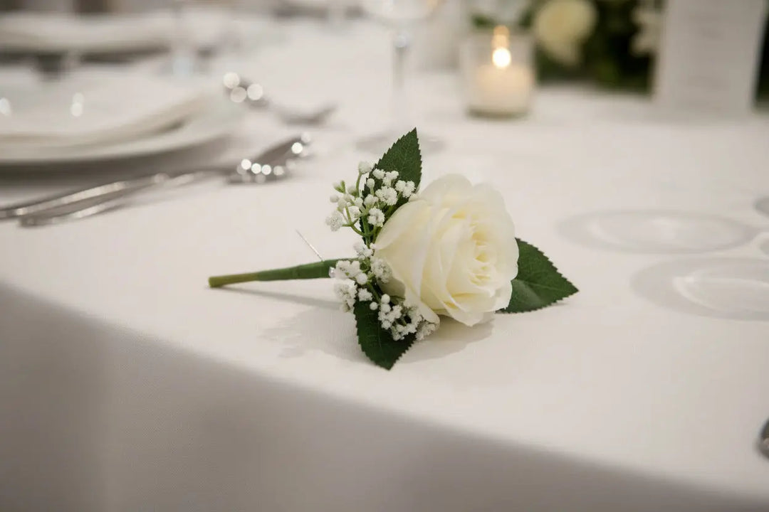 White Rose Buttonhole - Artificial Flowers | Claire De Fleurs